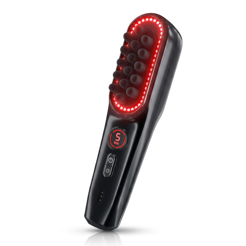 The Hush Scalp Therapy Massager with its red light on